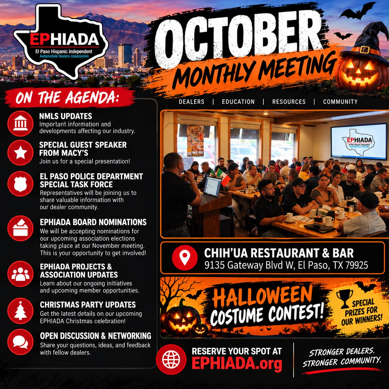 EPHIADA October Monthly Meeting flyer with agenda and venue details